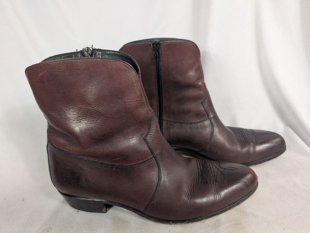 Florsheim Brown Leather Ankle Boots Zip Zipper Round Toe Flexible Insole 10.5 D